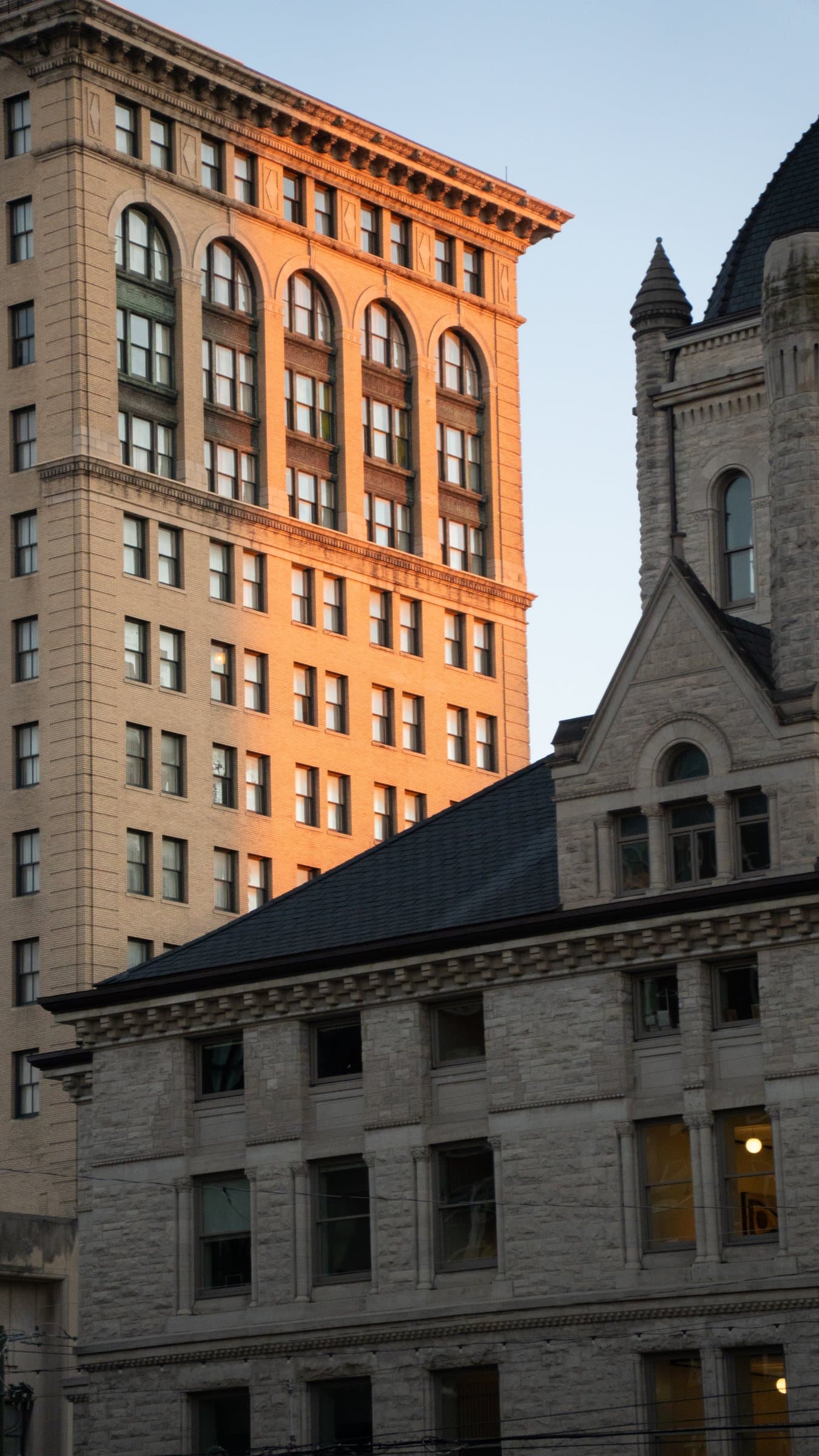 Downtown Lexington buildings in golden light