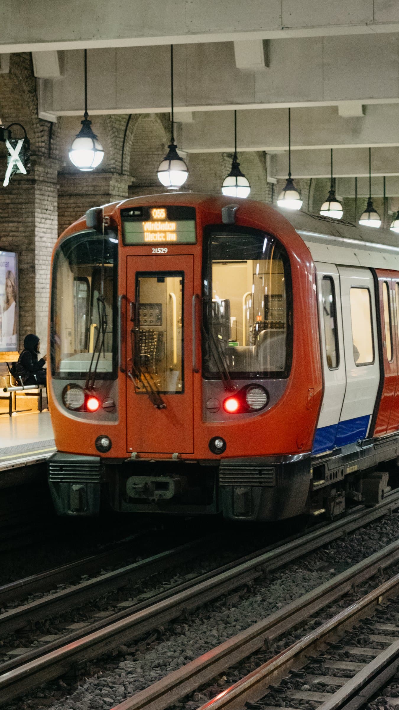 A London Underground train arriving at the platform