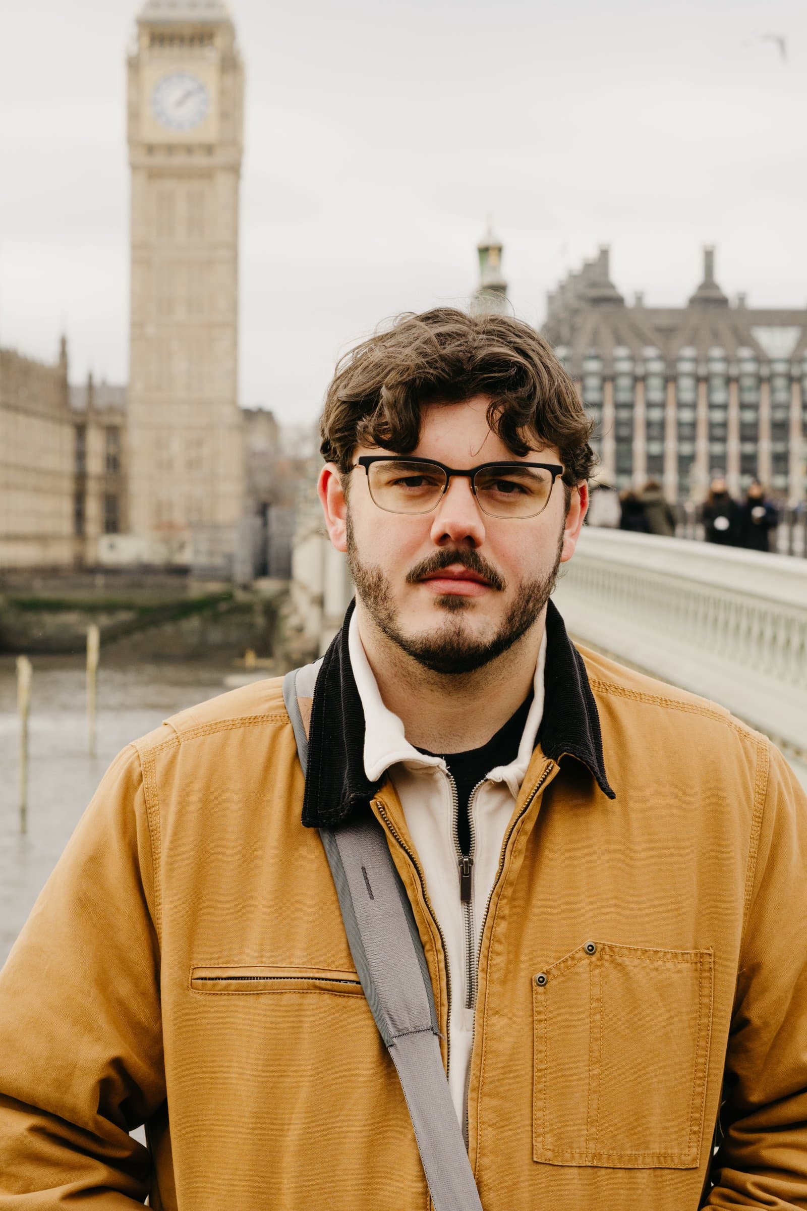 A portrait on Westminster Bridge with Big Ben behind